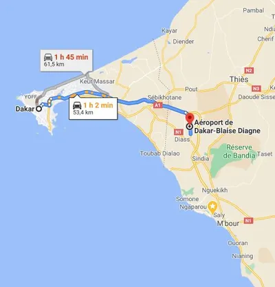 Trajet Dakar — AIBD — Aéroport Blaise Diagne