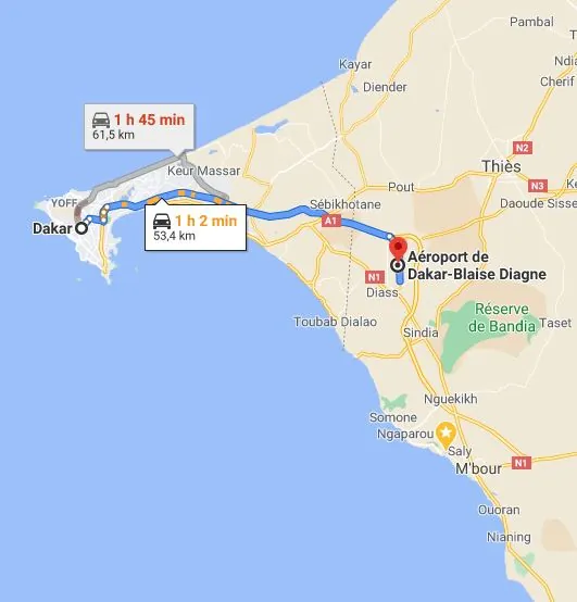 Itinéraire Dakar — AIBD — Aéroport Blaise Diagne