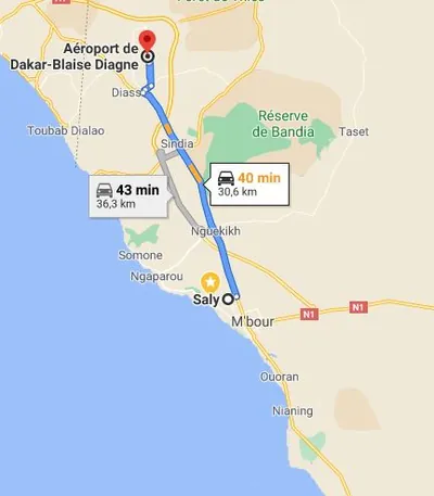 Trajet Saly — AIBD — Aéroport Blaise Diagne