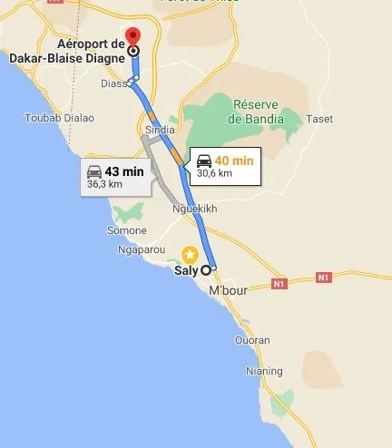Itinéraire Saly — AIBD — Aéroport Blaise Diagne