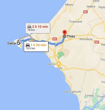 Trajet Dakar — Hôtel Riu Baobab (Pointe Sarène)