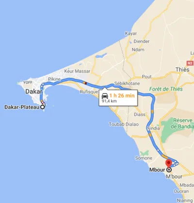 Trajet Dakar — Mbour