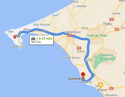Trajet Somone — Dakar