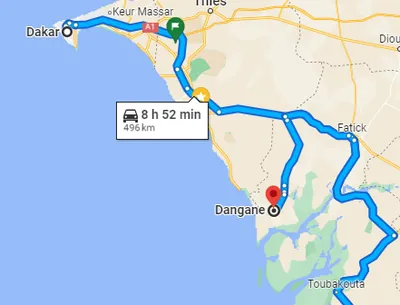 Trajet Ndangane — Dakar