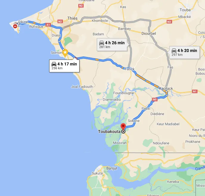 Itinéraire Dakar — Toubacouta