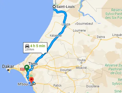 Trajet Mbour — Saint-Louis