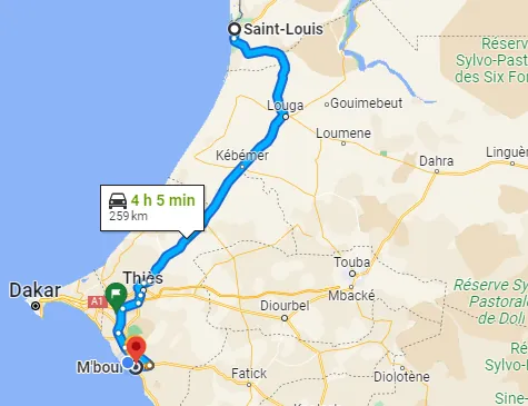 Itinéraire Mbour — Saint-Louis