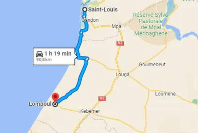 Trajet Lompoul — Saint-Louis