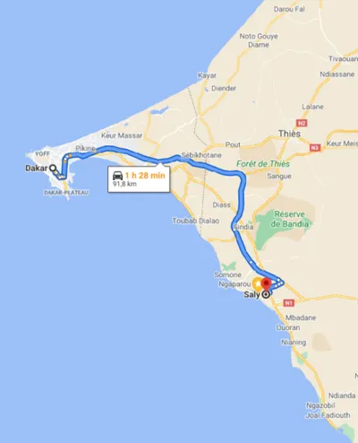Trajet AIBD — Aéroport Blaise Diagne — Saly