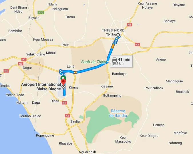 Itinéraire AIBD — Aéroport Blaise Diagne — Thiès