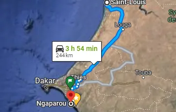 Trajet Ngaparou — Saint-Louis