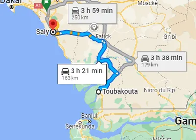 Trajet Toubacouta — Saly