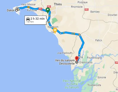 Trajet Îles du Saloum — Dakar
