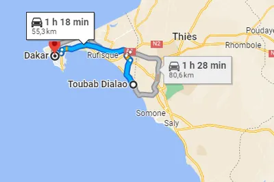 Trajet Toubab Dialaw — Dakar