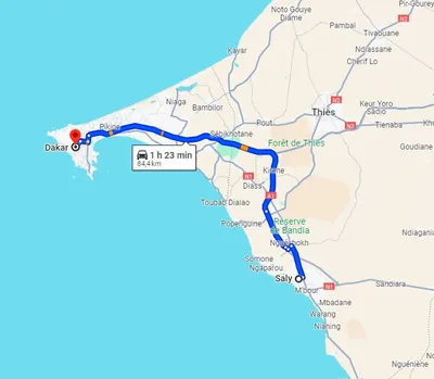 Trajet Saly — Dakar