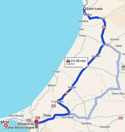 Trajet Dakar — Saint-Louis