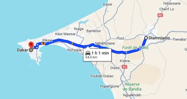 Itinéraire Diamniadio — Dakar