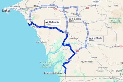 Trajet Réserve de Fathala — Ngaparou