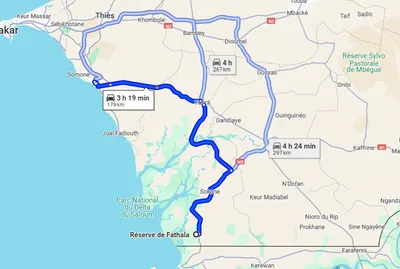 Trajet Réserve de Fathala — Saly