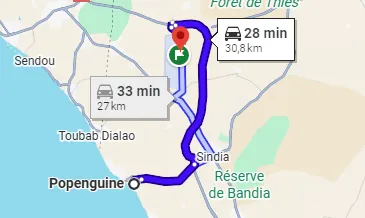Trajet Popenguine — AIBD — Aéroport Blaise Diagne